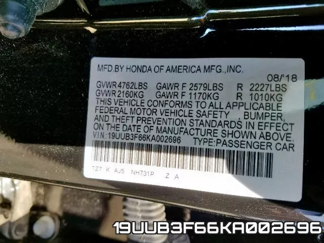 19UUB3F66KA002696 фото 2