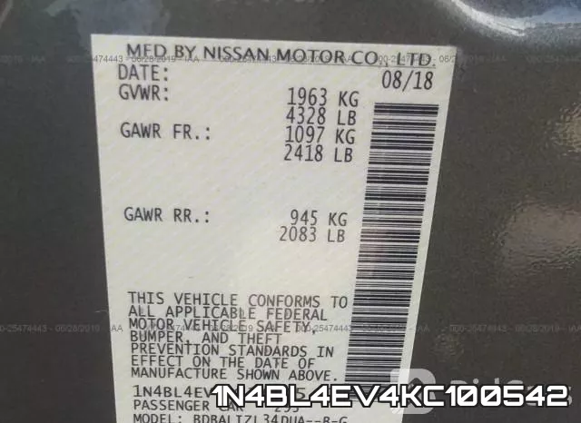 1N4BL4EV4KC100542 фото 10