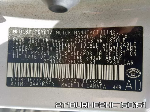 2T1BURHE2HC758151 фото 2