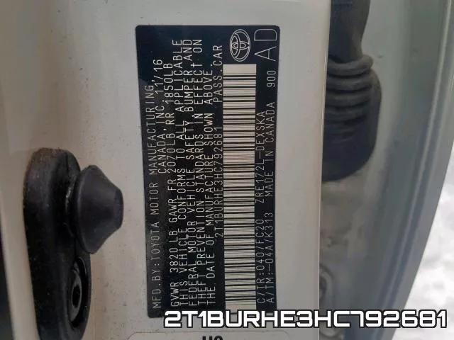 2T1BURHE3HC792681 фото 2