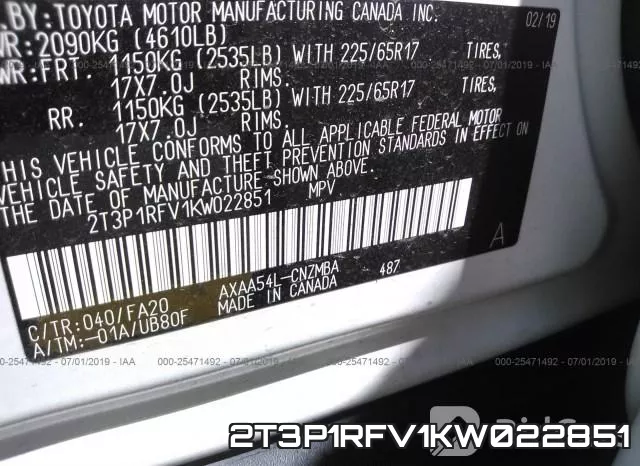 2T3P1RFV1KW022851 фото 10