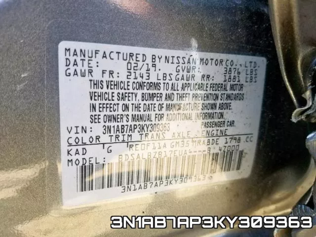 3N1AB7AP3KY309363 фото 2