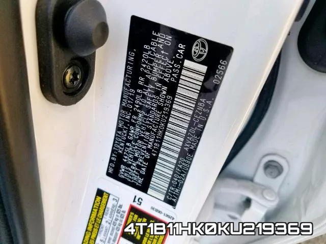 4T1B11HK0KU219369 фото 2