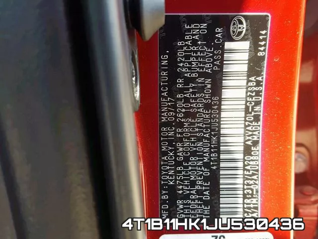 4T1B11HK1JU530436 фото 2