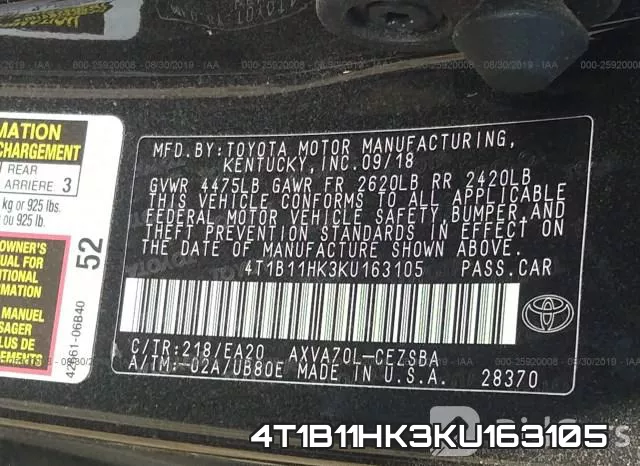 4T1B11HK3KU163105 фото 10