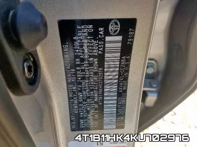 4T1B11HK4KU702976 фото 2