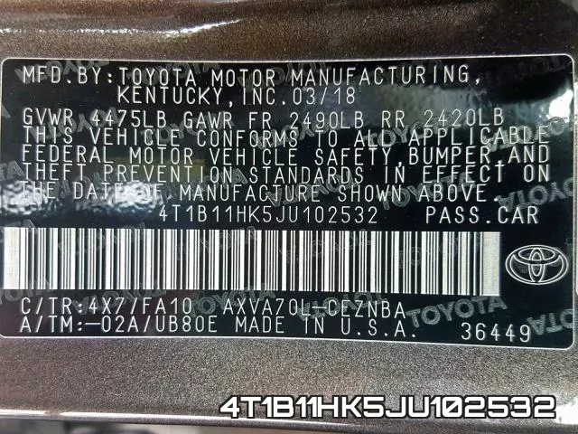 4T1B11HK5JU102532 фото 2
