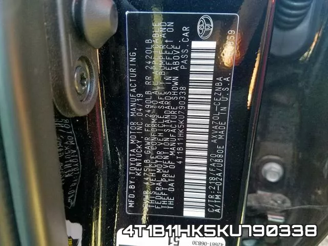 4T1B11HK5KU790338 фото 2