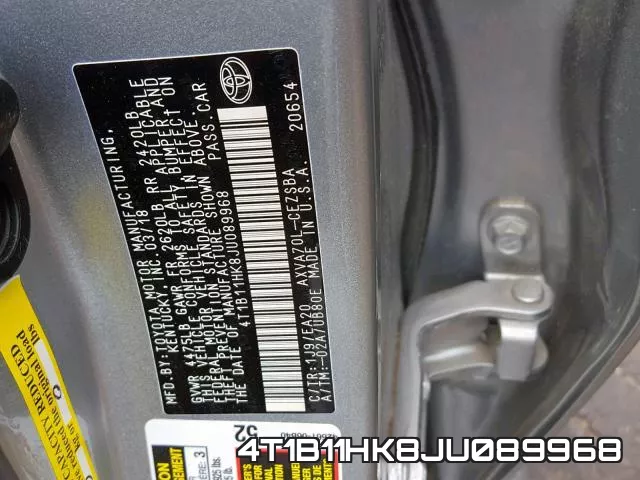 4T1B11HK8JU089968 фото 2