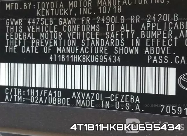 4T1B11HK8KU695434 фото 10
