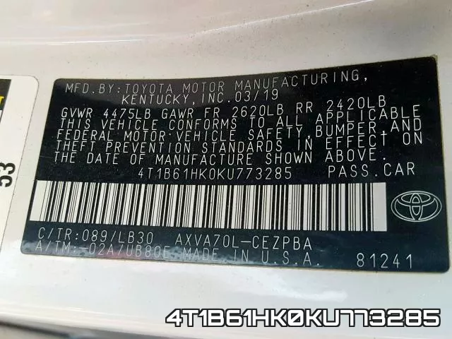4T1B61HK0KU773285 фото 2