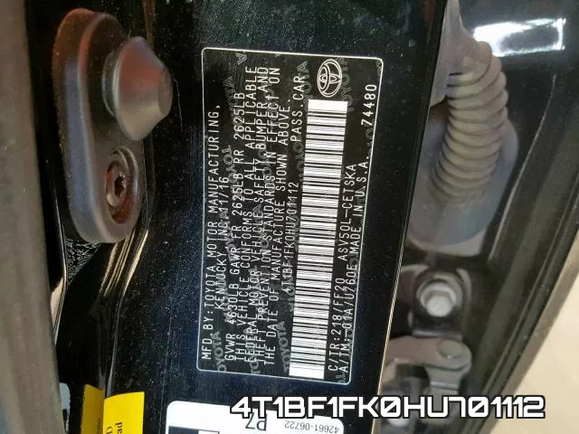 4T1BF1FK0HU701112 фото 2
