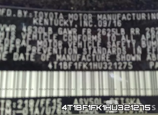 4T1BF1FK1HU321275 фото 10