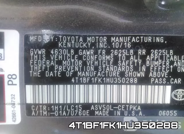 4T1BF1FK1HU350288 фото 10