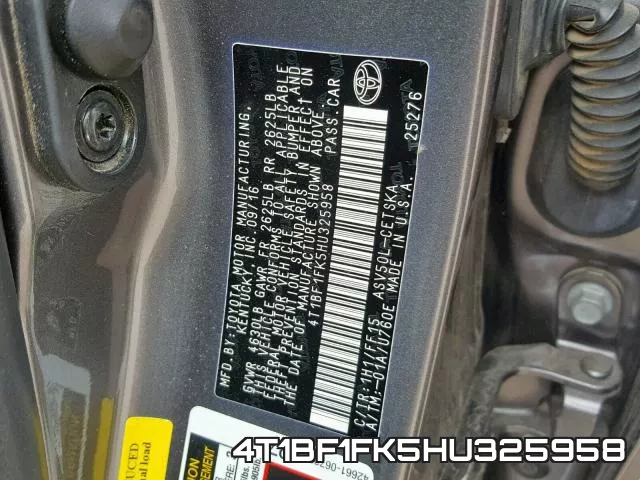4T1BF1FK5HU325958 фото 2