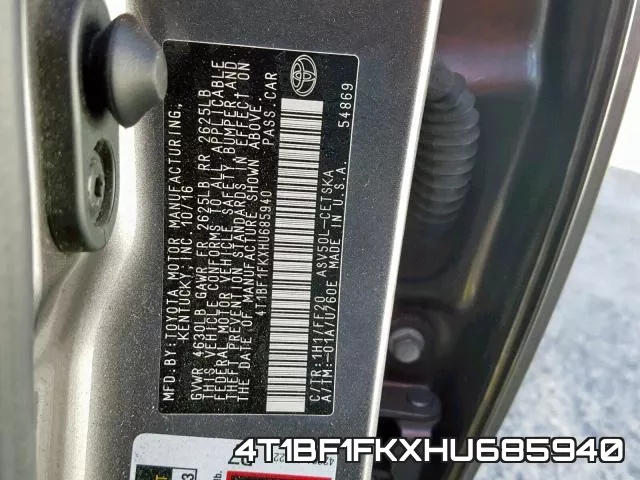 4T1BF1FKXHU685940 фото 2