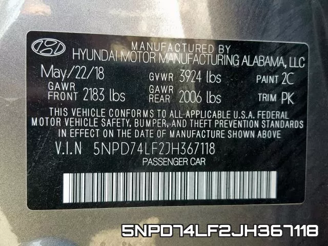 5NPD74LF2JH367118 фото 2