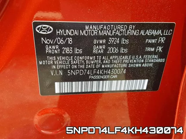 5NPD74LF4KH430074 фото 2