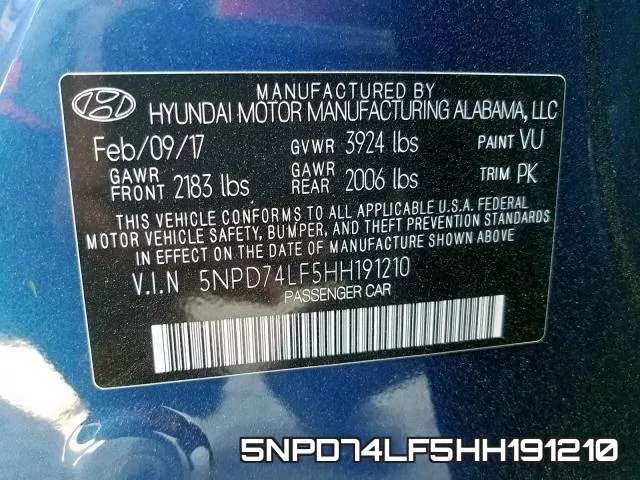 5NPD74LF5HH191210 фото 2