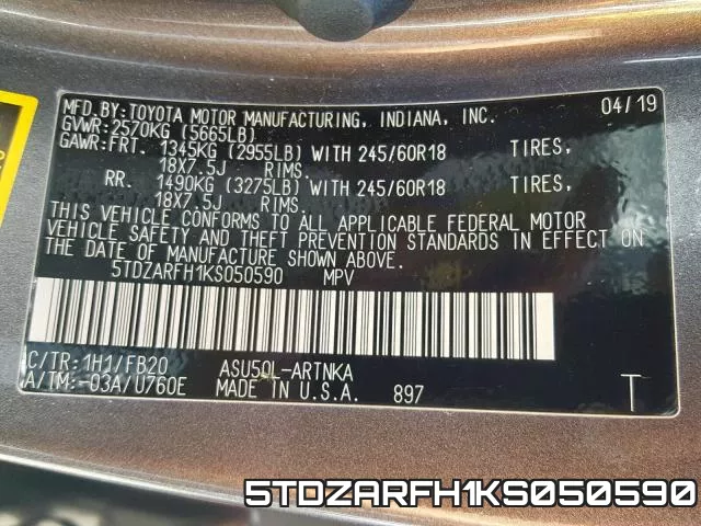 5TDZARFH1KS050590 фото 2