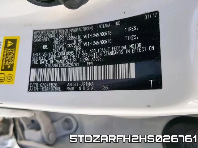 5TDZARFH2HS026761 фото 2