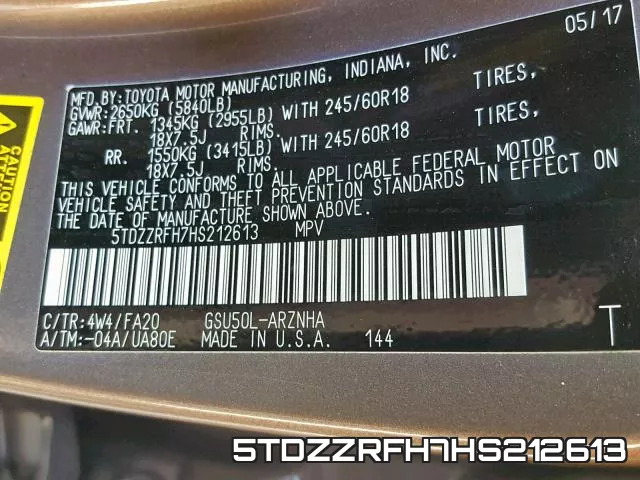 5TDZZRFH7HS212613 фото 2