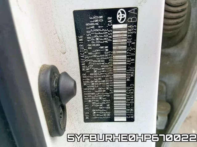 5YFBURHE0HP670022 фото 2