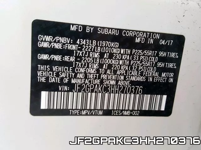 JF2GPAKC3HH270376 фото 2
