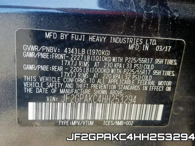 JF2GPAKC4HH253294 фото 2