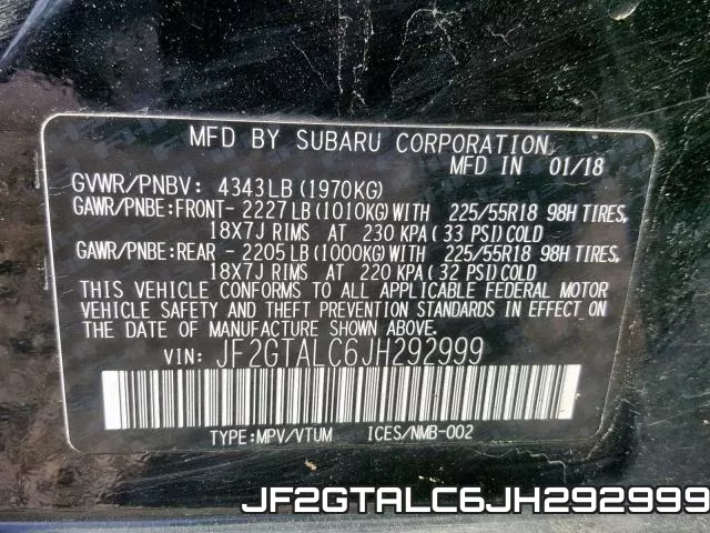 JF2GTALC6JH292999 фото 2