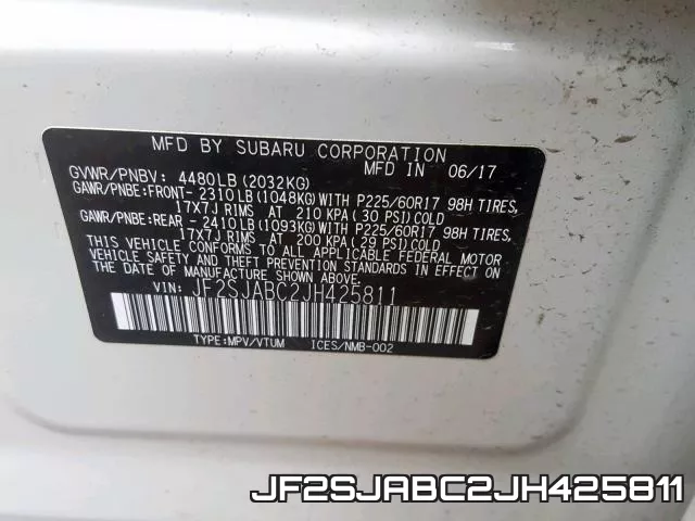 JF2SJABC2JH425811 фото 2