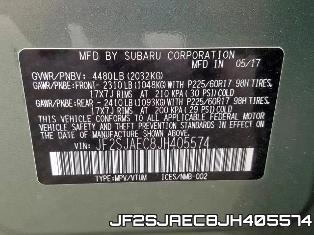 JF2SJAEC8JH405574 фото 2