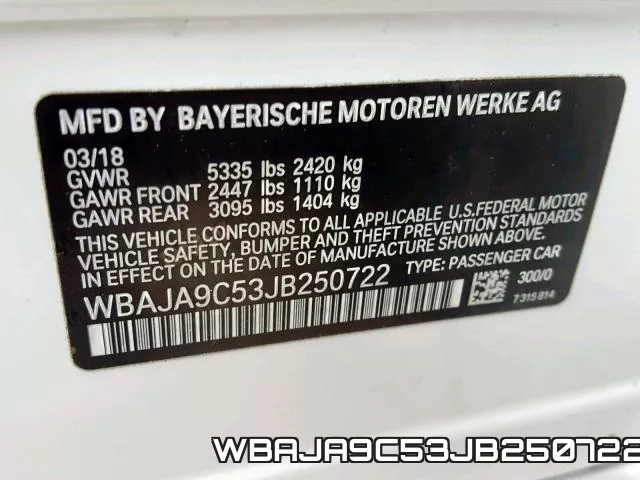WBAJA9C53JB250722 фото 2