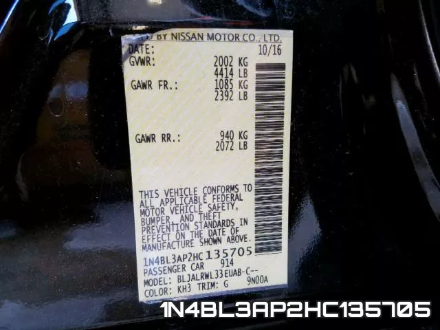 1N4BL3AP2HC135705 фото 2