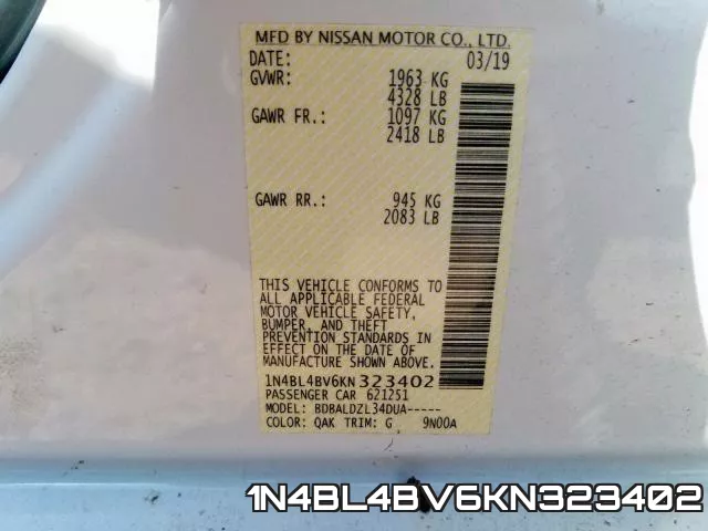 1N4BL4BV6KN323402 фото 2