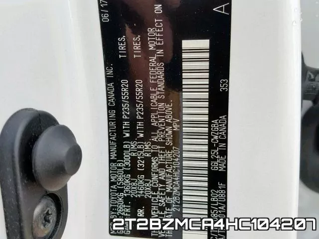 2T2BZMCA4HC104207 фото 2