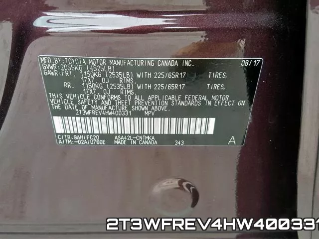 2T3WFREV4HW400331 фото 2