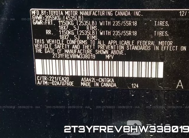 2T3YFREV8HW338019 фото 10