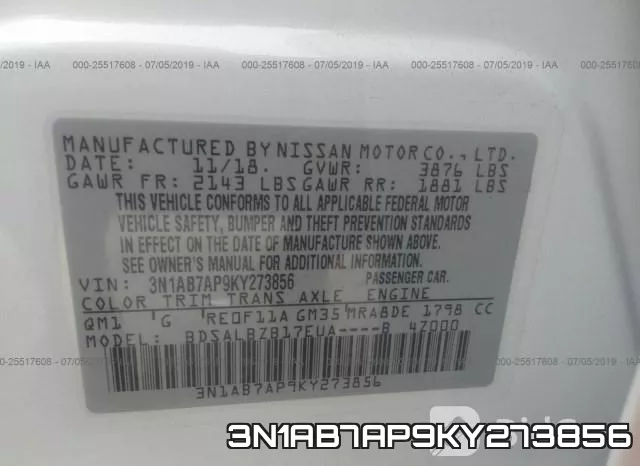 3N1AB7AP9KY273856 фото 9