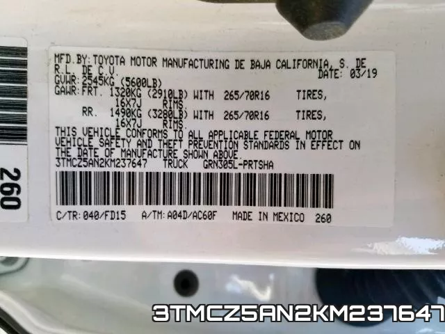 3TMCZ5AN2KM237647 фото 2