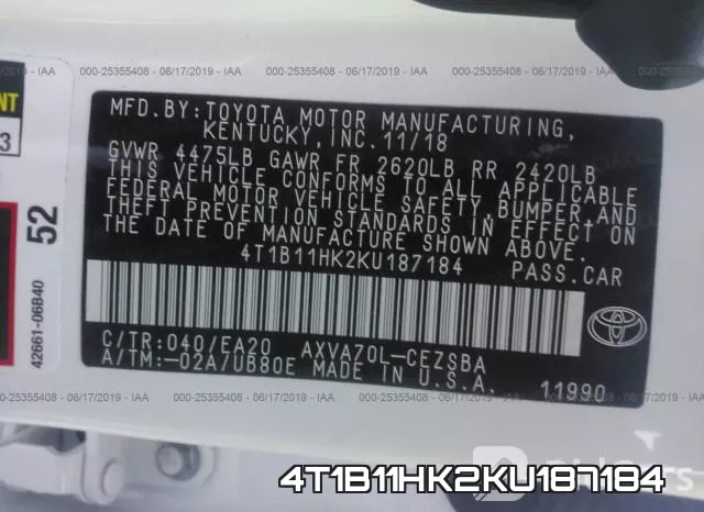 4T1B11HK2KU187184 фото 10