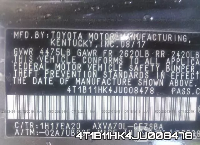 4T1B11HK4JU008478 фото 10