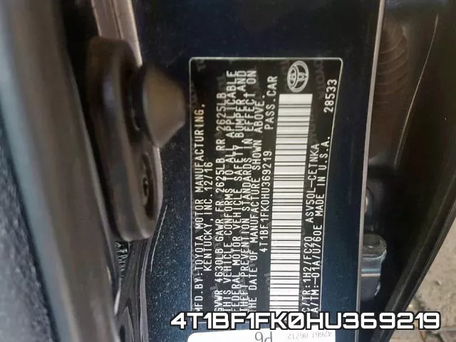4T1BF1FK0HU369219 фото 2