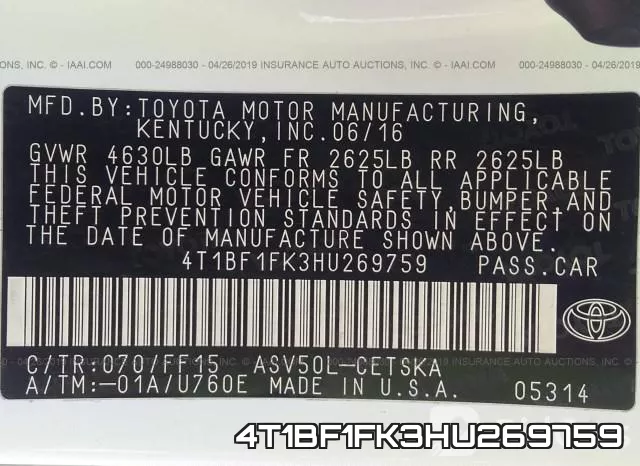 4T1BF1FK3HU269759 фото 10