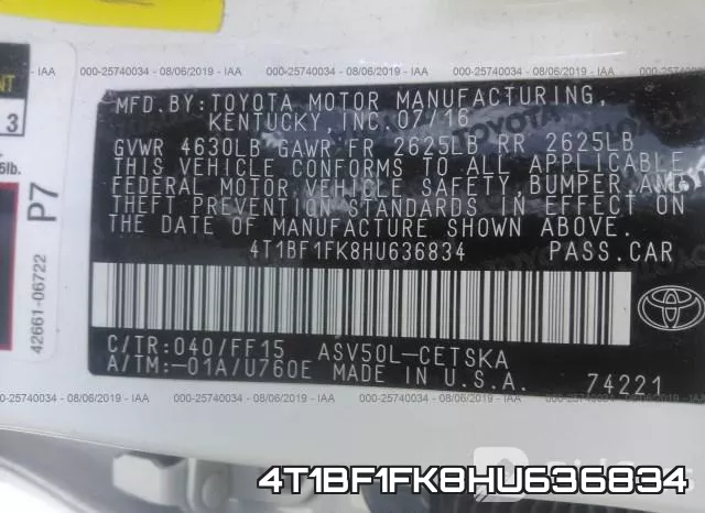 4T1BF1FK8HU636834 фото 10