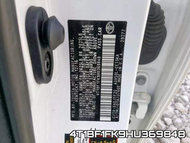 4T1BF1FK9HU369848 фото 2