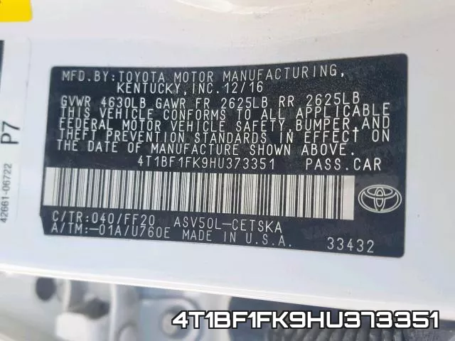 4T1BF1FK9HU373351 фото 2