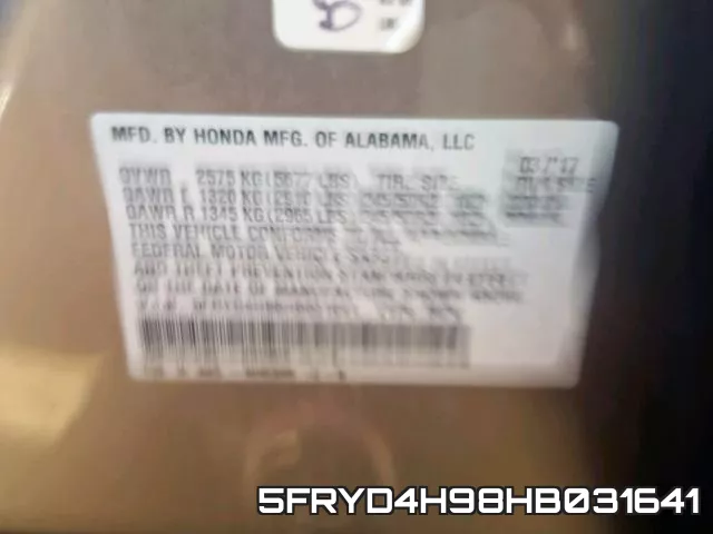 5FRYD4H98HB031641 фото 2