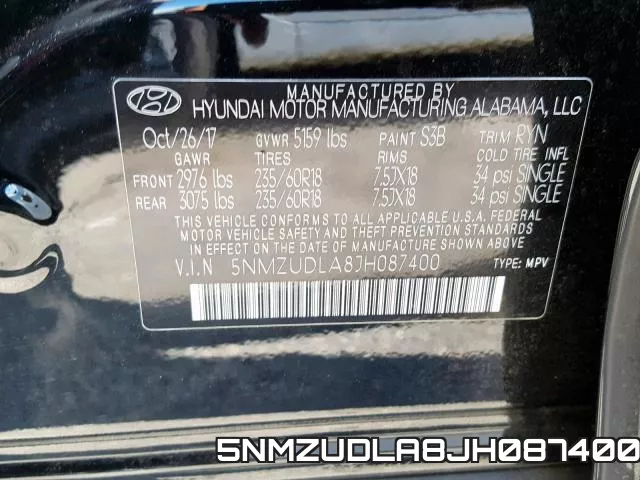 5NMZUDLA8JH087400 фото 2