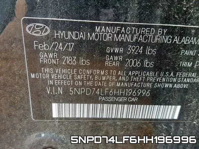 5NPD74LF6HH196996 фото 2